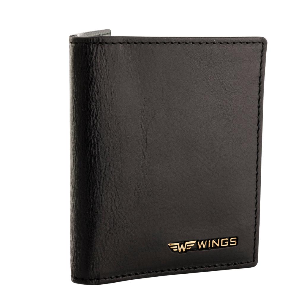 Wings Cardholder Made of Smooth Natural Cowhide Leather Black