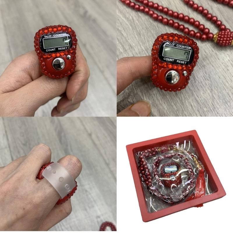 Tasbih Prayer Beads Wrap Bracelets with Counter Tasbih Prayer 99 Worry Beads Misbaha Islamic Allah & Mohammed Rosar