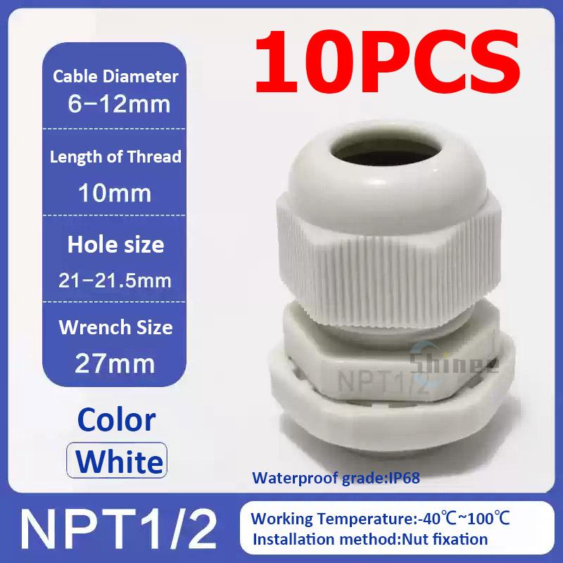 10Pcs Waterproof Cable Gland NPT 1/4 NPT 1/2 NPT 3/8 American Nylon Cable Joint Black Flame-retardant 4-25mm Wire Connector IP68