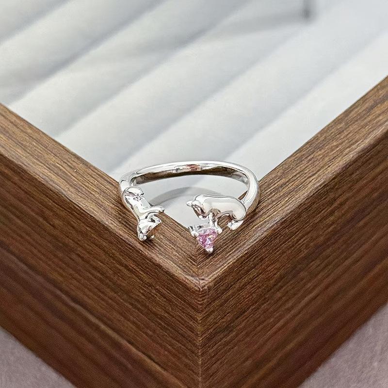 Light Luxury Sweet Cool Pink Cute Full Diamond Zir*****Pening Adjustable Ring Niche Design High-End Ring Woman