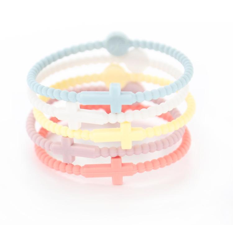 5pcs Candy Color Jesus Bracelets Set for Women Men Simple Colorful Silicone Cross Thin Bracelets Friendship Party Jewelry Gifts