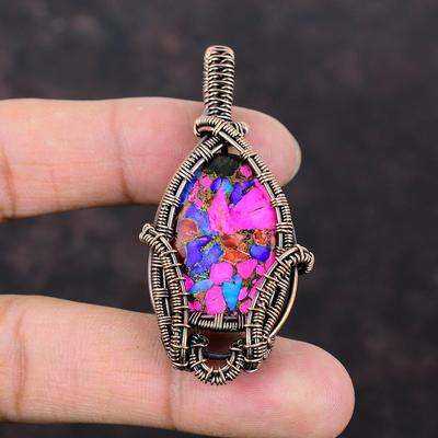 Natural Kingman Pink Dahlia Turquoise Pendant Wire Wrapped Pendant Handmade Jewelry Gemstone Pendant For Gift Pink Turquoise Copper Jewelry