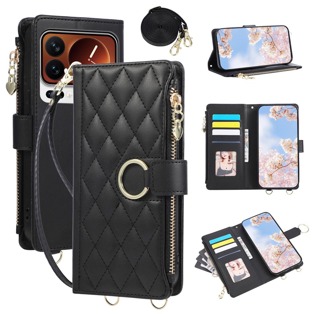 Crossbody Wrist Strap Flip Leather Phone Case for Xiaomi 17 Ultra 17 Pro Max 15 15T 14T Pro Wallet Card Holder Protective Cover