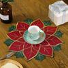 Xmas Table Top Decor Mat Double Layers Applique and Embroidery Xmas Flowers Decorative Table Mat