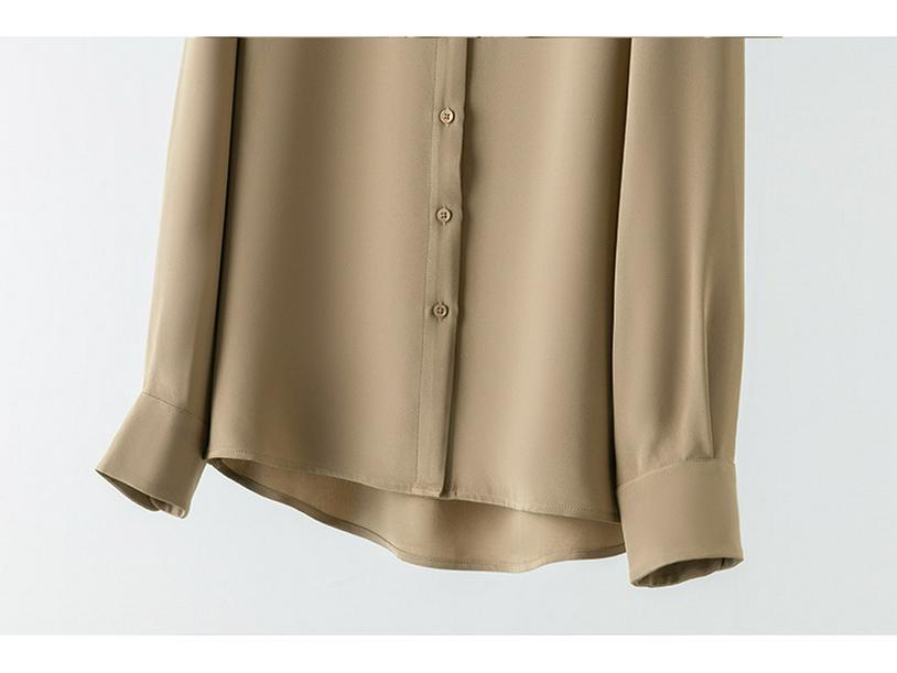 2025 Spring Women's Long Sleeve Silk Blouse - Luxurious Mulberry Solid Color Shirt