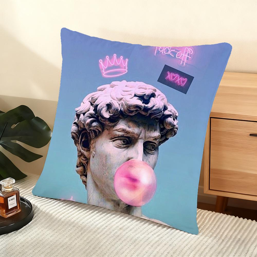 Funny Art D-David Statue Cushion Cover Soft Short Plush Pillow Cover Smooth Cozy Texture Aesthetic Cushion Case Home Decor