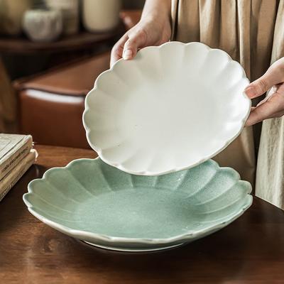 Plate Flower-Shaped Large Plate Exquisite Ceramic Plate Household High-Value Solid Color Vegetable Plate Tableware Pasta Plate Western Food Plate