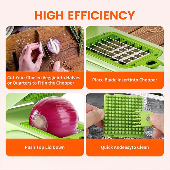 Gemüsehacker mit 8 Klingen Julienne-Schneider Würfelschneider Reibe Schäler Edelstahl Zwiebelhacker Unverzichtbares Küchenwerkzeug für Kartoffeln Karotten Zwiebeln