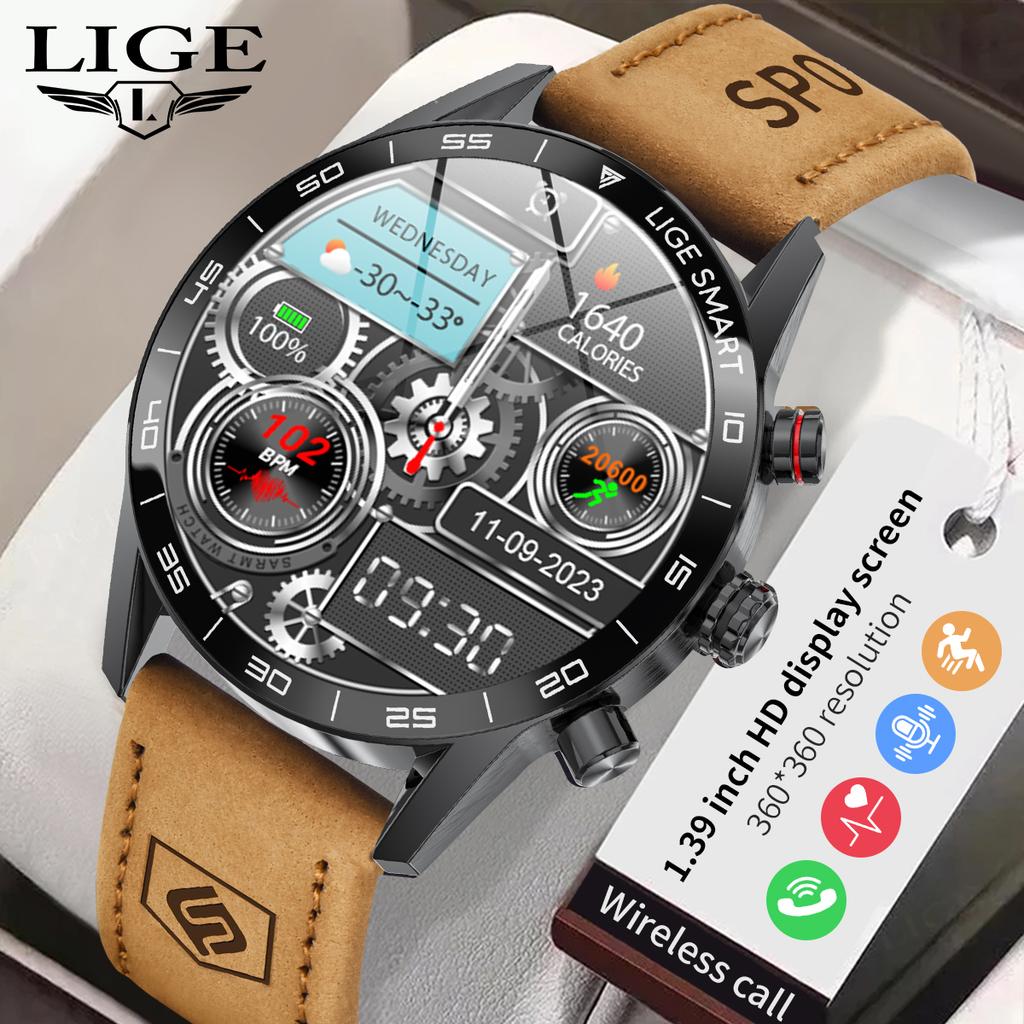 LIGE Biznesowy Smartwatch Męski Połączenia Bluetooth Monitor Zdrowia Wodoodporny IP67 Tracker Fitness Inteligentna Opaska Zegarek Smartwatch 2024 2