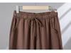 Women's High-Waisted Cotton Linen Wide-Leg Pants - Spring/Summer/Fall, Plus Size, Nine-Point, Drawstring, Casual Japanese Style