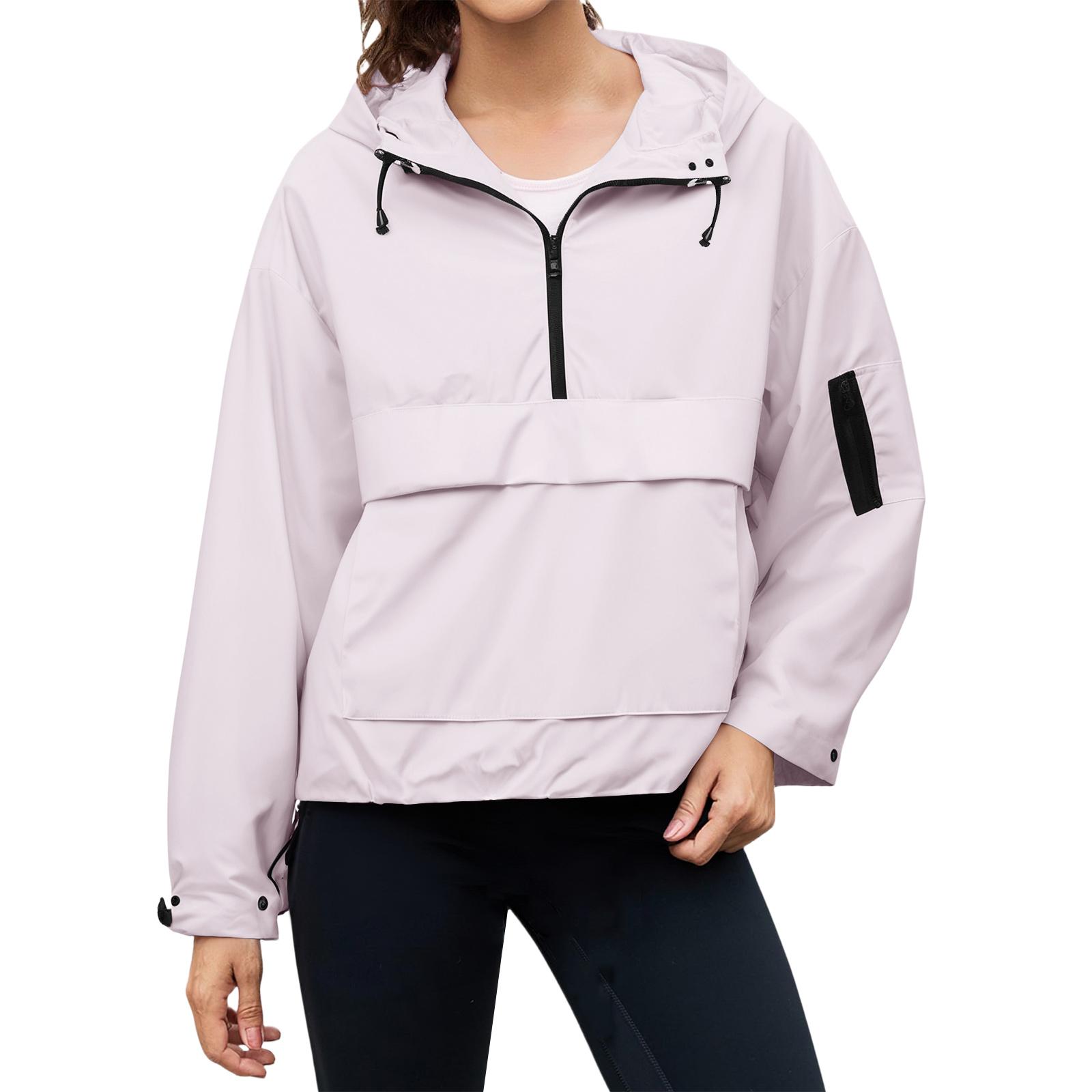 

women s Loose Comfortable Casual Fashionable Solid Color Pullover Hooded Long Sleeved Windbreaker XL