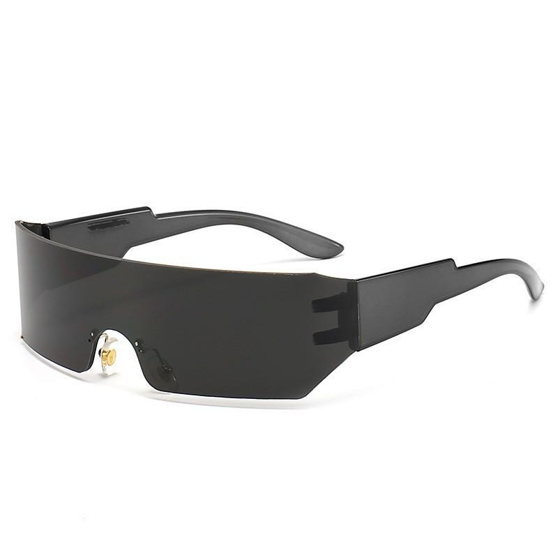 Y2K Futuristic One-Piece Cycling Sunglasses UV Lightweight Gray Outdoor Sports Style Black Frame Black Lens чёрный