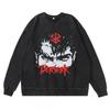 Heavyweight 360g Washed Vintage Berserk Anime Streetwear Cotton Pullover Hoodie-Free Crewneck Sweatshirt Men