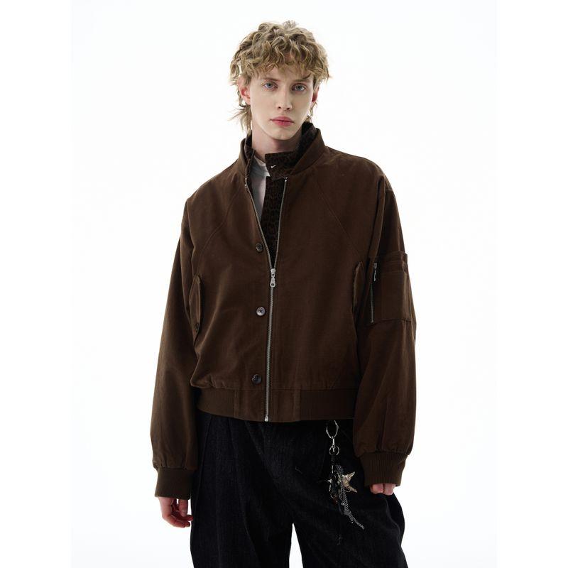 Kisko American Retro Heavyweight Leopard Print Patchwork Stand Collar Jacket for Men and Women, Stylish and Cool Silhouette, Autumn and Winter Coat