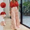 Women's Two Piece Set V Neck Crop Top Floral Wide Leg Pants Summer Outfit