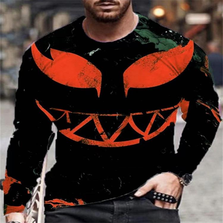 

Spring and Autumn Round Neck 3D Funny Smiling Face Printed Top Fashionable Casual Long Sleeved Men s T-shirts S красный