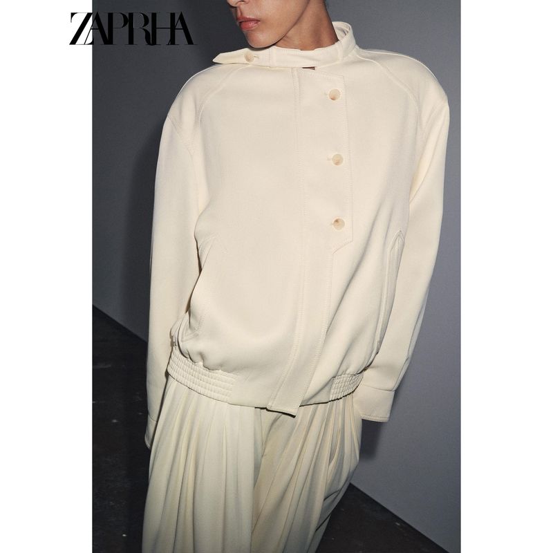 Zaprha 2025 Autumn New Small Turtleneck Solid Texture Button Long Sleeve Casual All-matching Outerwear 8114823