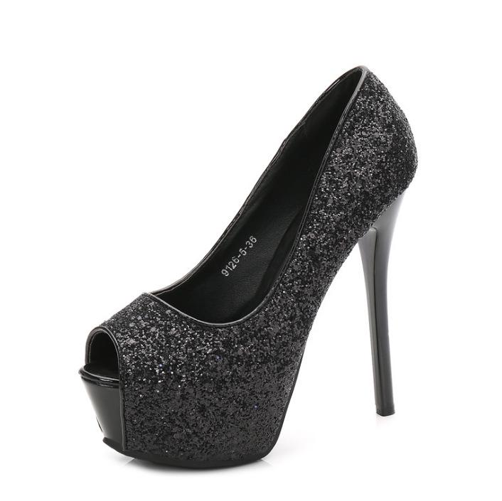 Women's Sequin Peep-Toe Platform Stilettos - High Heel, Waterproof, Sexy Nightclub Shoes