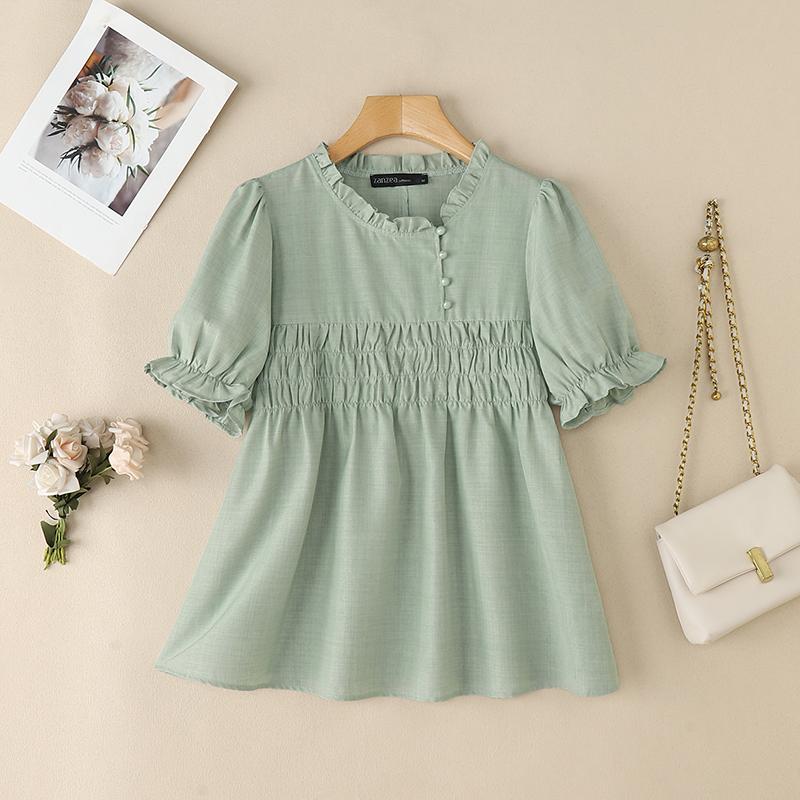 

ZANZEA Жіноча повсякденна літня блузка з круглим вирізом та коротким рукавом 2XL