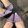 2025 Summer New Purple Satin Horseshoe Heel Bow Sandals Women's Pointed Rhinestone Buckle Sexy High Heels