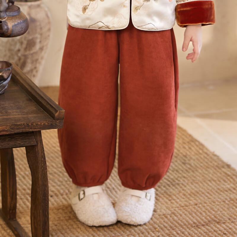 LUSON Little Obao Girls  Winter Lined Corduroy Lantern Pants 110