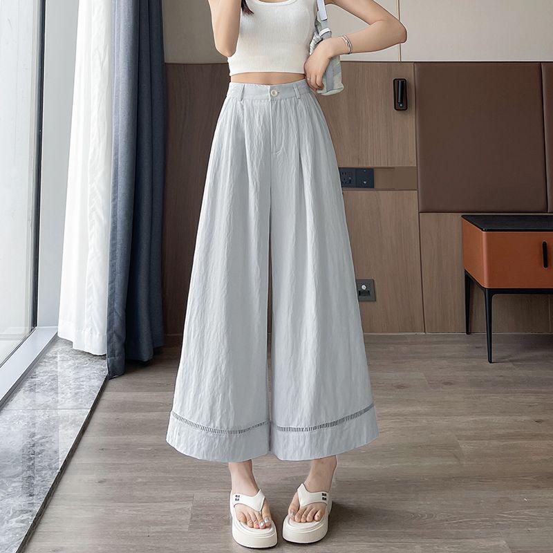 Ice Silk Cotton Hollow Wide-Leg High-Waisted Slimming Straight-Leg Pants for Women - 2026 Spring/Summer Collection
