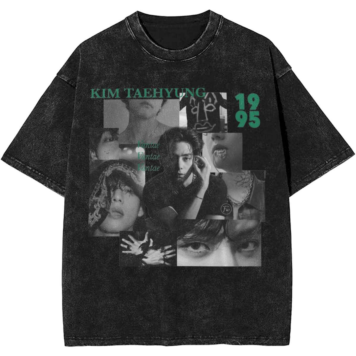 

Тхехьон Дарк Kpop V Одяг Випрана Футболка для Чоловіків Жінок Вуличний Одяг Хіп-Хоп Футболки Літня Футболка 100% Бавовна 2XL