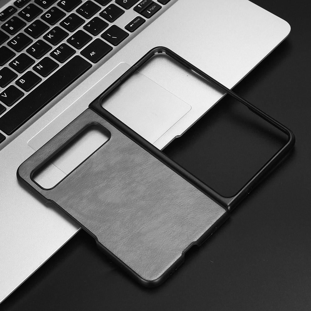 

For Google Pixel Fold PU Leather Coated PC Hard Cell Phone Case Litchi Texture Shockproof Cover Grey
