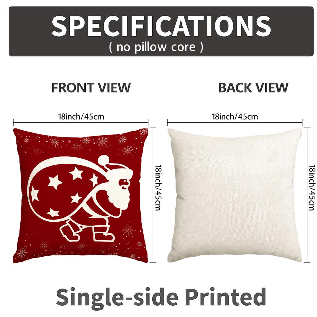 1/4pcs Christmas Pillow Cover, Elderly, Snowflake, Tree Printed Cushion Cover, Christmas Decoration (without Pillow Core)