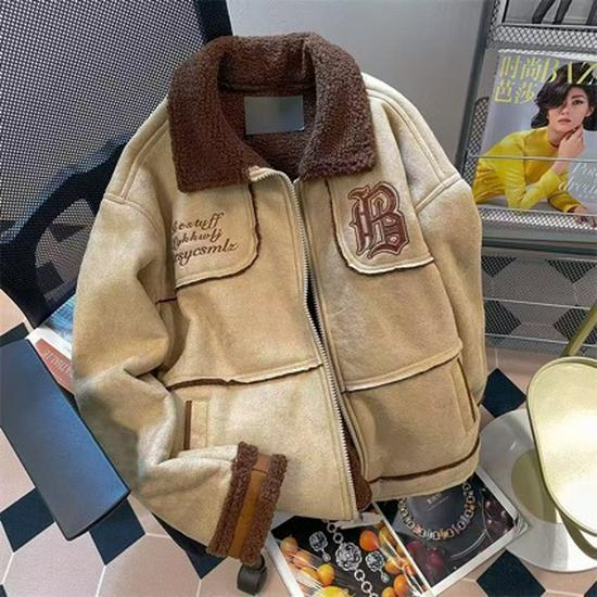 

Men s and Women s American Retro Suede Jacket - Autumn/Winter Lambskin Wool Fur Coat Medium