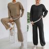 Women's Casual Knit Two-Piece Set: Color Block Pullover & Wide-Leg Pants for Fall/Winter
