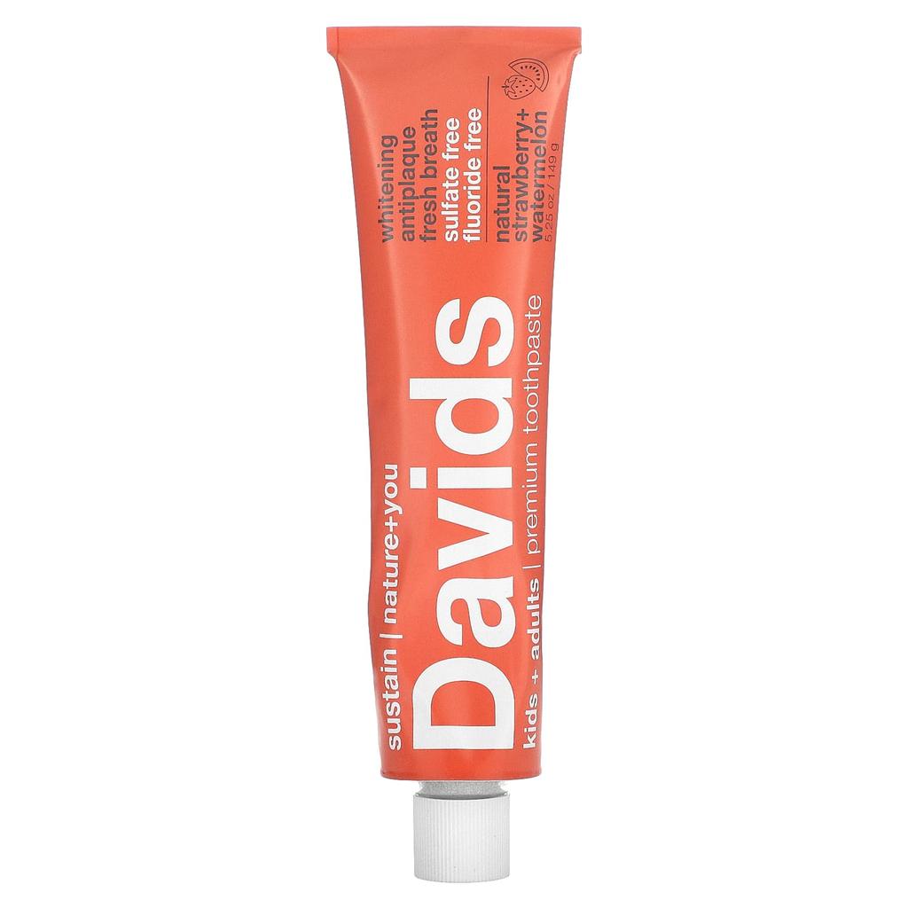 Dentifrice Davids Premium, enfants et adultes, saveur naturelle fraise et pastèque, 150 ml (149g)