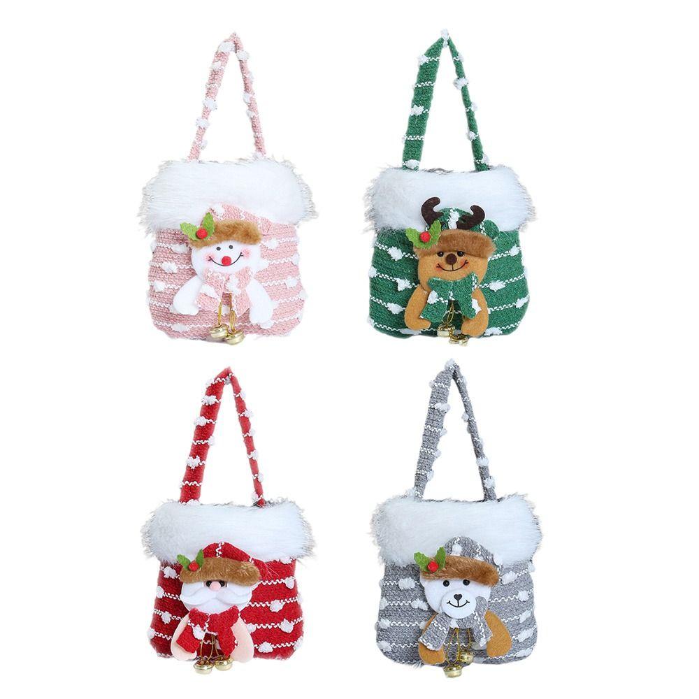 Bright Snowman Christmas Gift Bag Colorful Knitted Beautiful Knitted Gift Storage Bag Velvet Material Snowflake Design