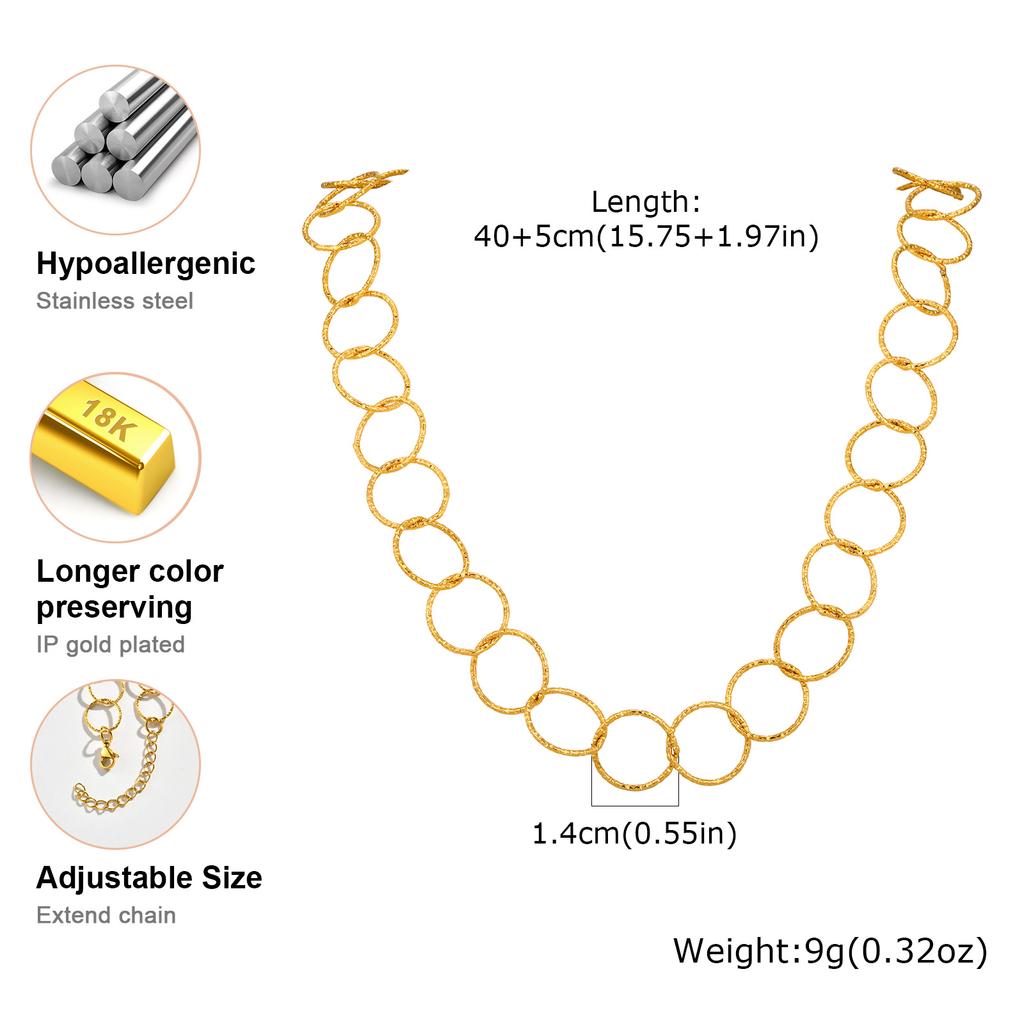 Vintage Geometric Circle Necklace for Women,Gold Color Stainless Steel Embossed Clavicle Chain Necklaces,Waterproof Jewelry Gift