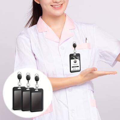 3Pcs Sliding Badge Holders with Retractable Badge Reel Carabiner Office School ID Card Holder Case Protectors