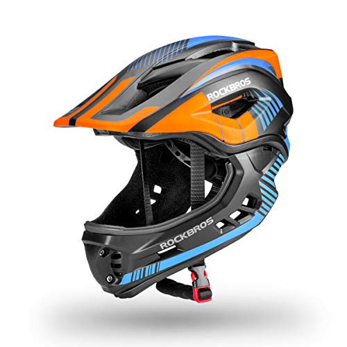 ROCKBROS Kids' Full Face Helmet, Ultra Lightweight, Highly Rigid, Full Protection, 2-Way Protector, Sizes S/M, Mountain Bike/Bicycle Helmet