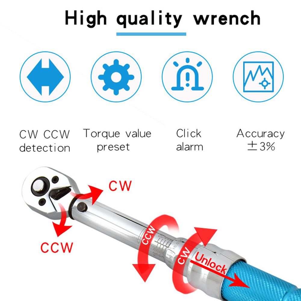 Quick-release Torque Wrench High Precise Torque Preset Wrenches 1/4inch Ratchet Head Torque Adjustable Bike Car Bicycle Repairing Tool