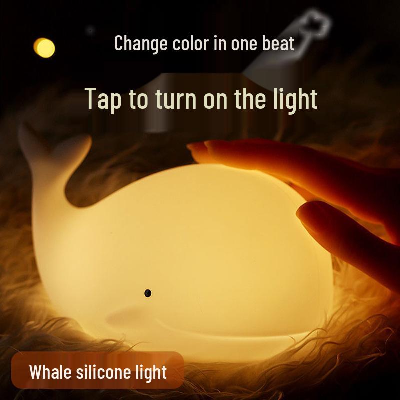 Whale Pat Pat Silicone Night Light - Color-Changing Sleep Aid and Eye Protection for Bedroom Ambiance