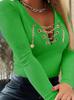 Women's Long Sleeve Top V Neck Elegant Commute Solid Chain T-Shirt