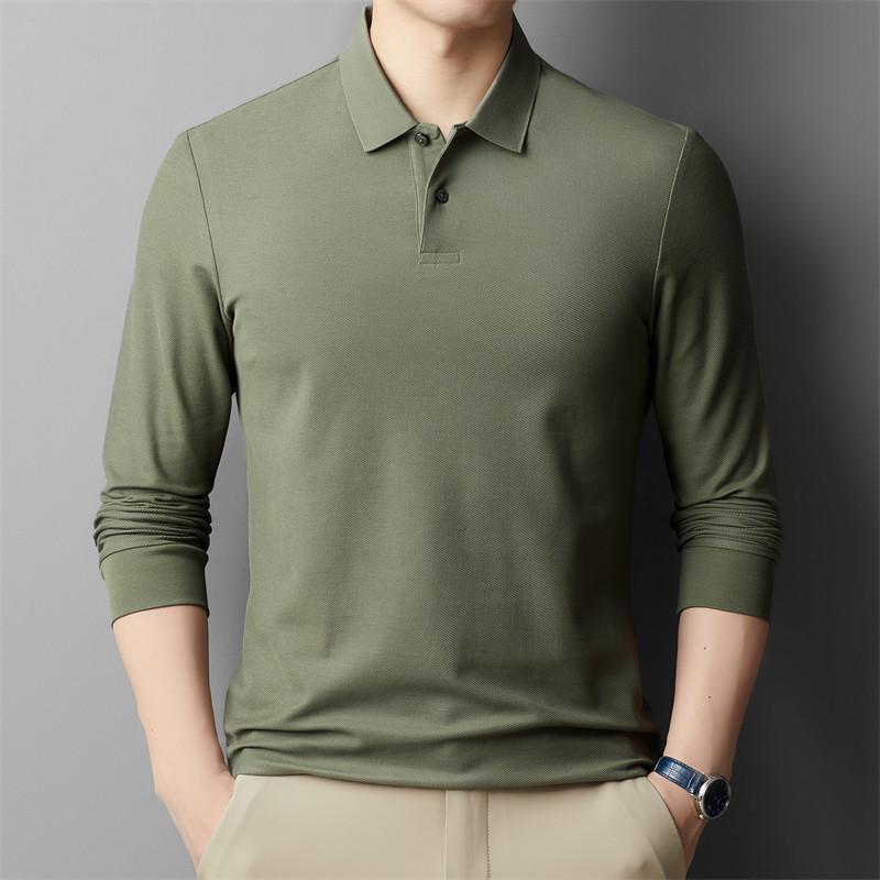 Spring and Autumn New Style Men's Young and Middle-aged Lapel Comfortable, Breathable and Trendy Long-sleeved Cotton T-shirt POLO Shirt