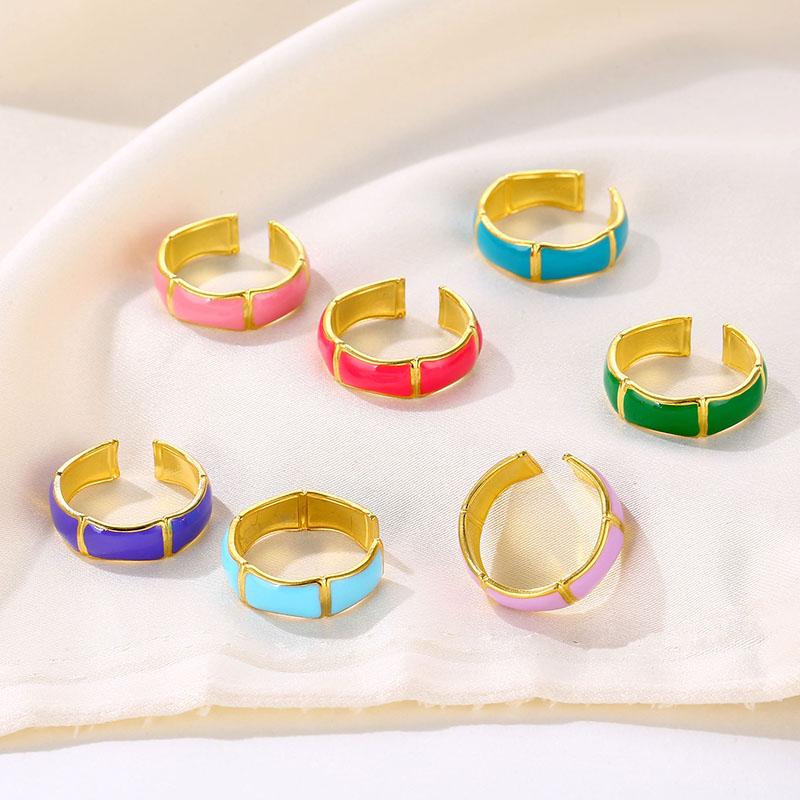 Delicate Enamel Rings For Women Adjustable Stainless Steel Square Checkered Dripping Oil Ring Bosnian Jewerly