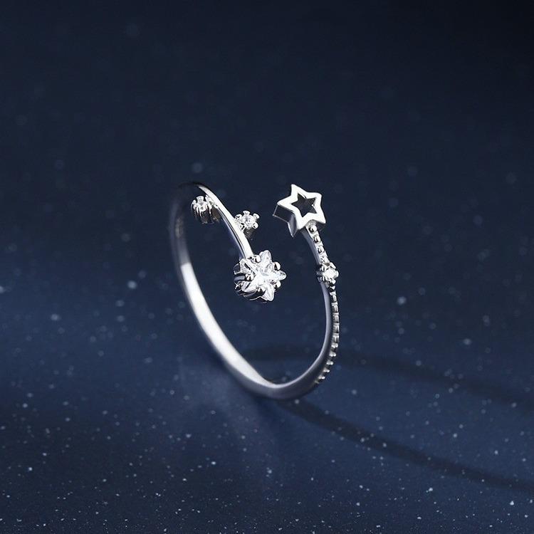 Anel de Zircônia Estrela Ajustável Vazado com Diamante - Moda Europeia & Americana