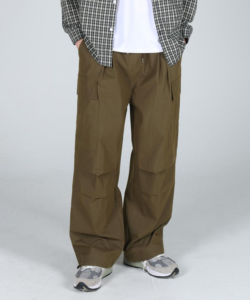 Hueo Cotton Nylon Cargo Balloon Double-Pleat String Pants_Khaki Brown