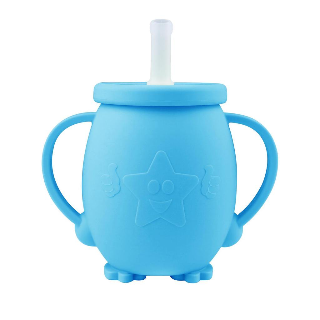 Silicone Toddler Training Cup with Straw Lid, Anti-fall Design