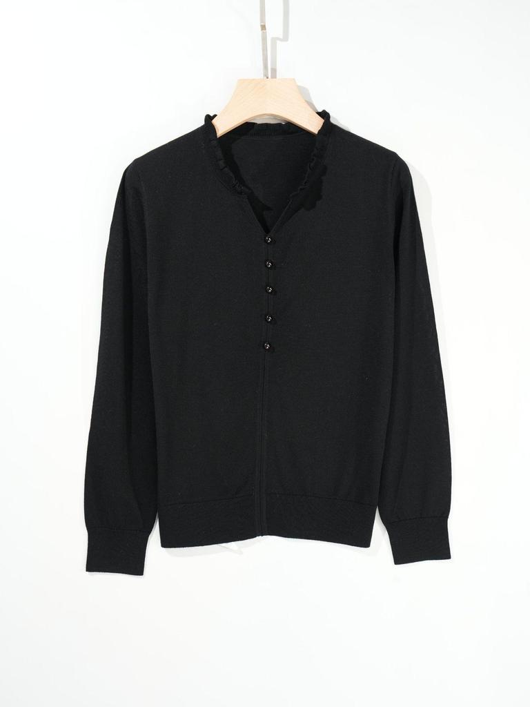 Autumn/Winter Women's 100% Pure Wool Ruffled Collar Sweater in Chinese Style - Little Chicken Yellow Base Layer