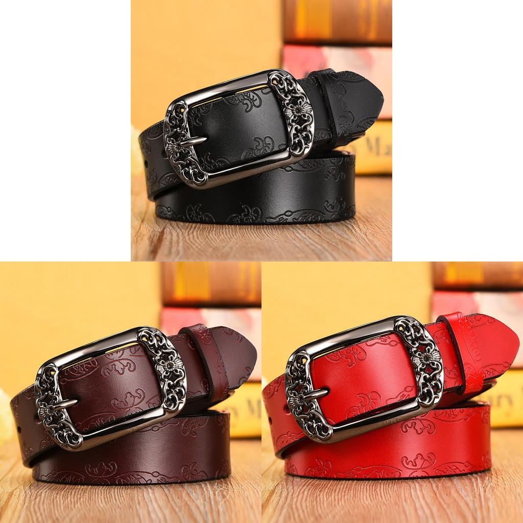 Pulaiteqi Vintage Leather Belt For Women With Round Buckle Elegant Two Layer Cowhide Accessory