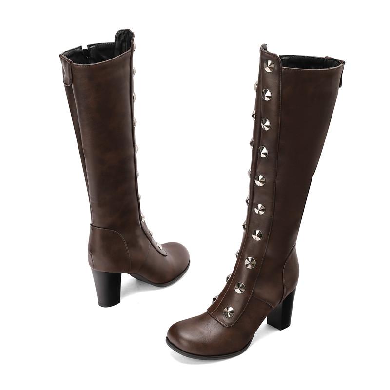 Women's High-heeled Boots, Sexy European and American Style Thick Heel Large Size Solid Color Medium Boots
