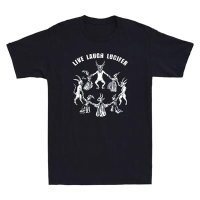 Live Laugh Lucifer Horror Satan Satanic Demonc Devil Vintage TShirt 100 Cotton ONeck Summer Short Sleeve Casual Unisexs Tshirt