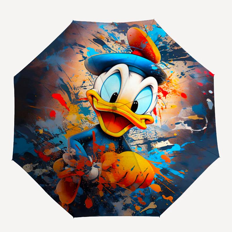 1pc Graffiti Donald Duck Cartoon Design Automatic Opening and Closing Umbrella, Lightweight 3-Fold, With Cute Cartoon Characters, Suitable f
