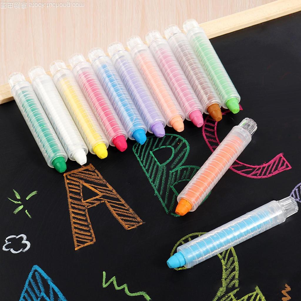 Kids Dust Free Chalk 12 Colors Washable Outdoor Art Chalk Smooth Writing Crayons for Blackboard Whiteboard, Playroom School